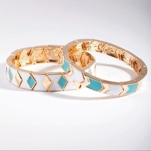 Anthropologie gold white & turquoise pattered ring